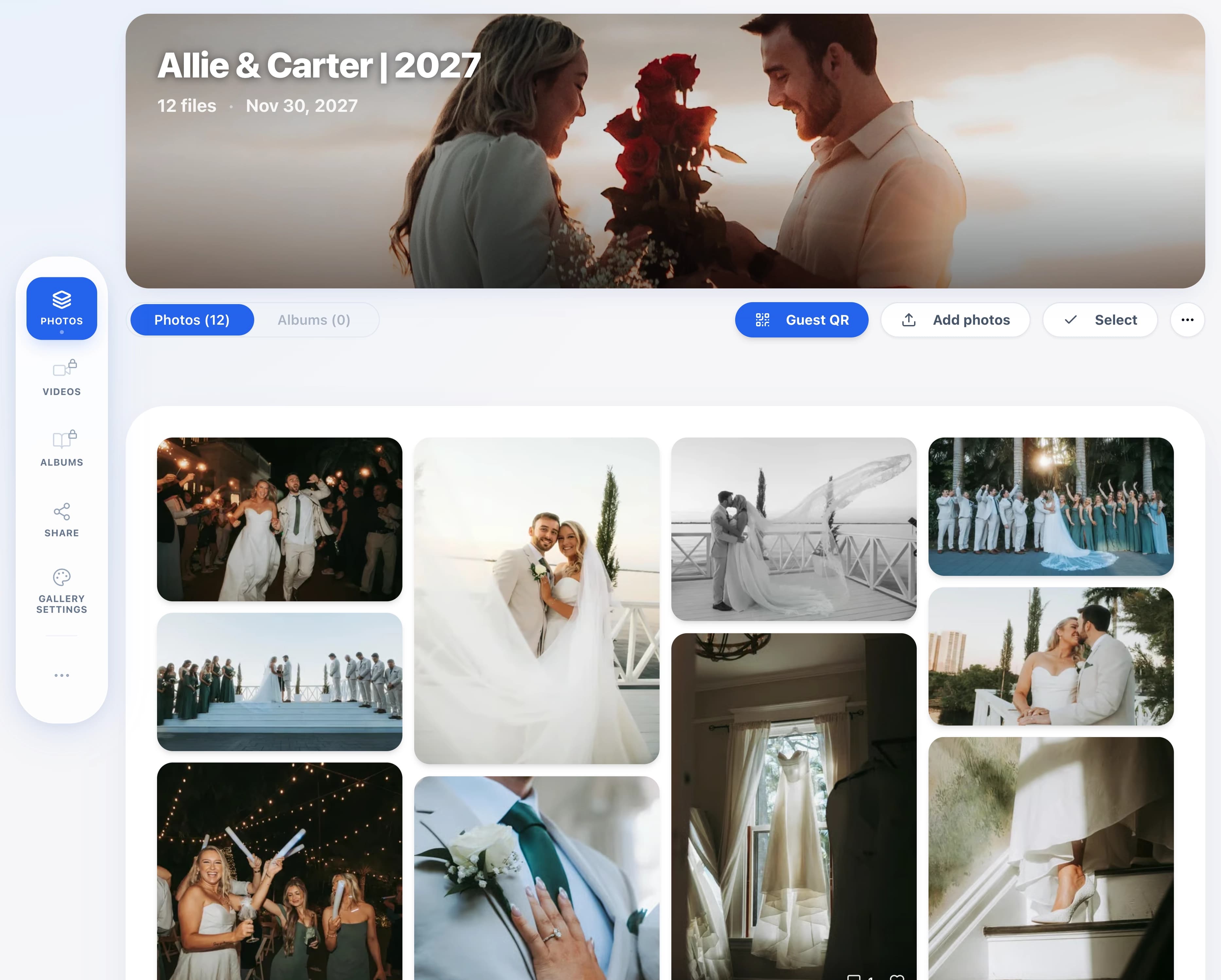 InvitePix gallery dashboard showing photos from your event